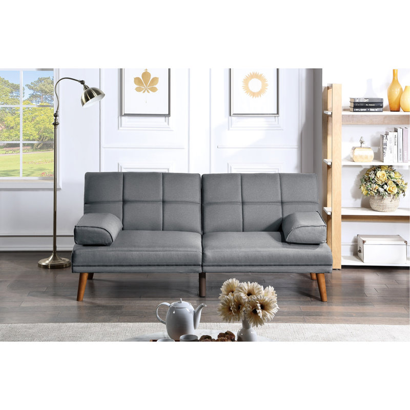 Canapé convertible en polyfibre bleu gris avec base en bois massif et pieds réglables très confortables pour le salon, Gris