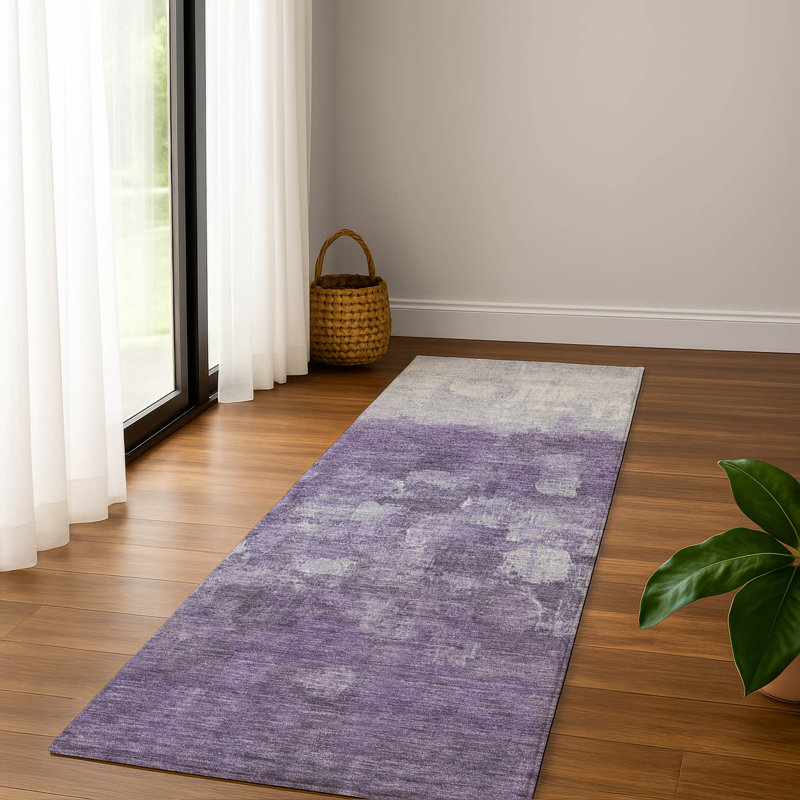 Premium Machine Washable Mayfield Abstract Rug, 2'3" x 7'6" Runner, Purple