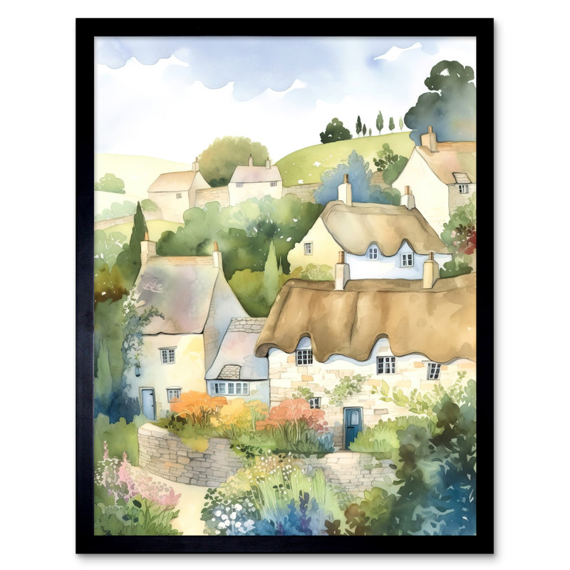 Natarbora Thatched Roof Cottage House Village In Soft Pastel Colours - Single Picture Frame Print