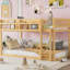Lit superposé bas simple au-dessus d'un lit simple, lit superposé au sol avec échelle, fabrication en bois massif pour enfants et adolescents, finition naturelle, conception peu encombrante-875964904