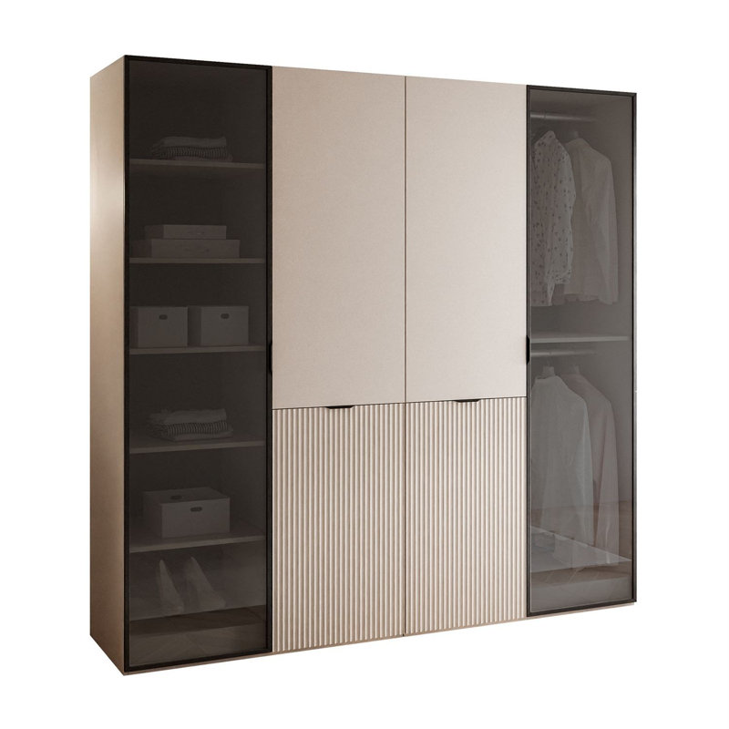 Manufactured Wood Wardrobe, Sandy Beige/Black Glass
