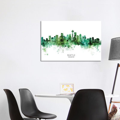 Seattle Washington Skyline by Michael Tompsett - Wrapped Canvas Painting