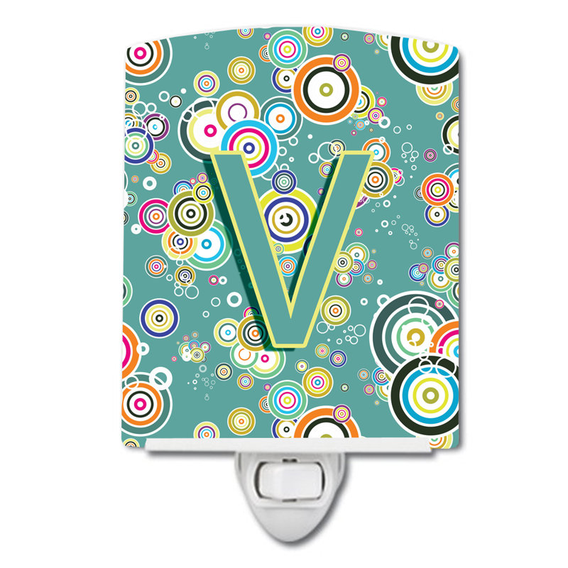 Circle Initial Alphabet Ceramic Night Light, V