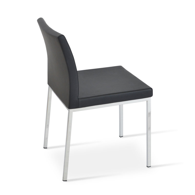 Aria Metal Dining Chair, Genuine Leather - Black