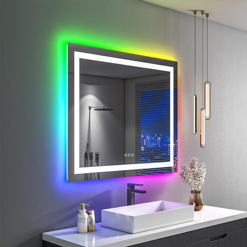  Wayfair Basics® UL Certified RGB Backlit & LED Frontlit Anti-Fog Tempered Glass Bathroom/Vanity Mirror, 36" x 36"