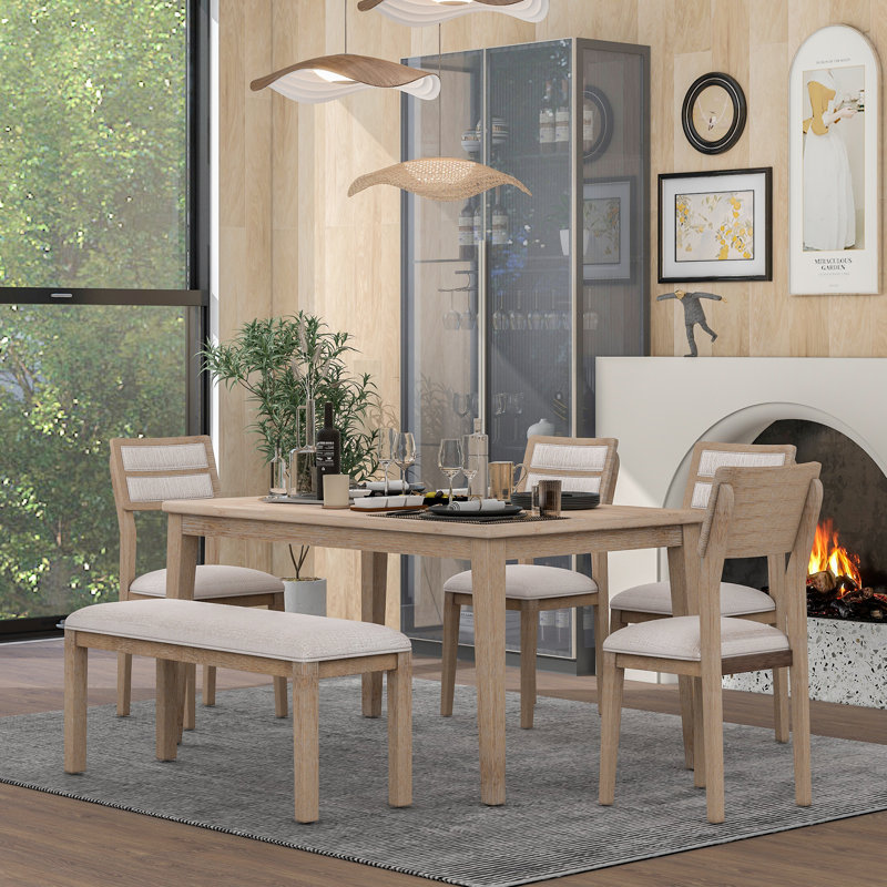 Ensemble repas 6 personnes Vacchiano, Bois naturel délavé, Bois naturel délavé
