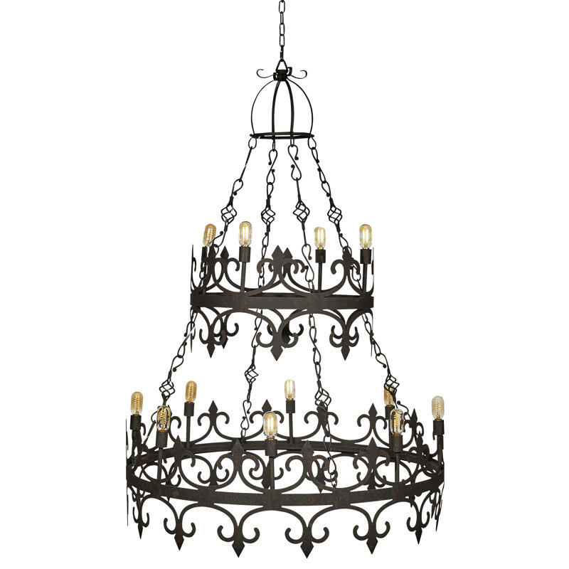 Venetian 12 - Light Candle Style Tiered Chandelier, Antique Black