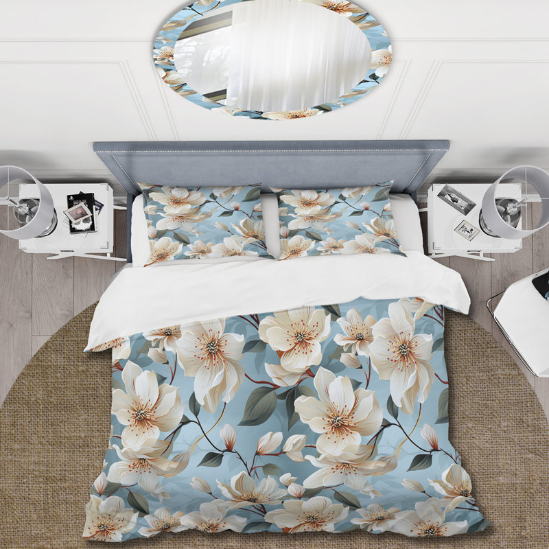 Serene Orchid Floral Motif - Ensemble de housse de couette floral - Microfibre de polyester