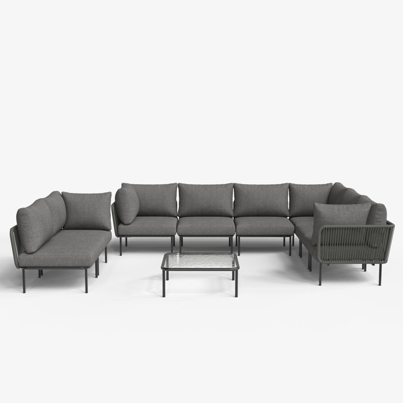 Latitude Run® 9 Pieces Aluminum Patio Furniture Set, Modern Modular Sectional Sofa with Coffee Table and Upgrade Thickness Cushion