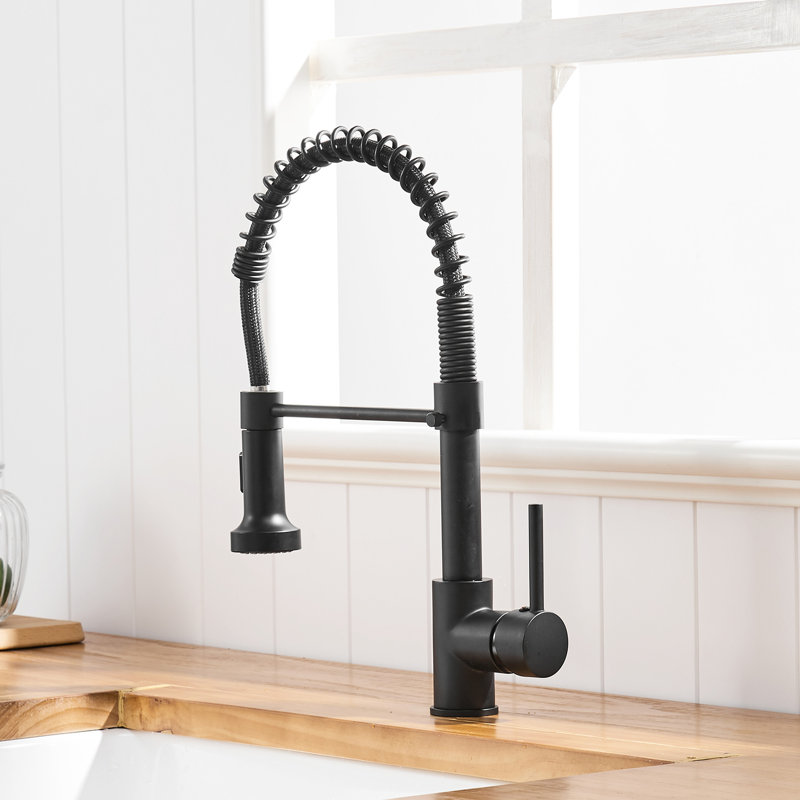 Robinet de cuisine rétractable en noir - commande à levier unique, laiton, cartouche stable en céramique pour contrôler l'eau et la température, fonctionnement à fuites, mouvement à 360 degrés