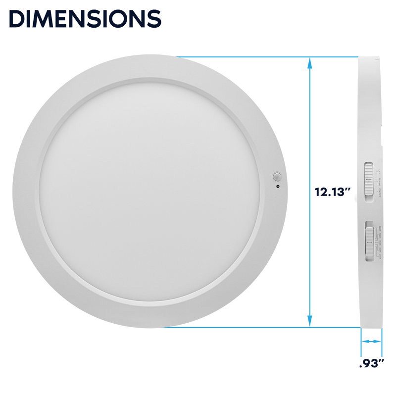  Plafonnier encastré à DEL 12 pouces avec capteur de mouvement PIR réglable à deux niveaux, 23 W, 2 000 lm, 5 CCT, à intensité variable, CRI90, titre 24, ETL, paquet de 2