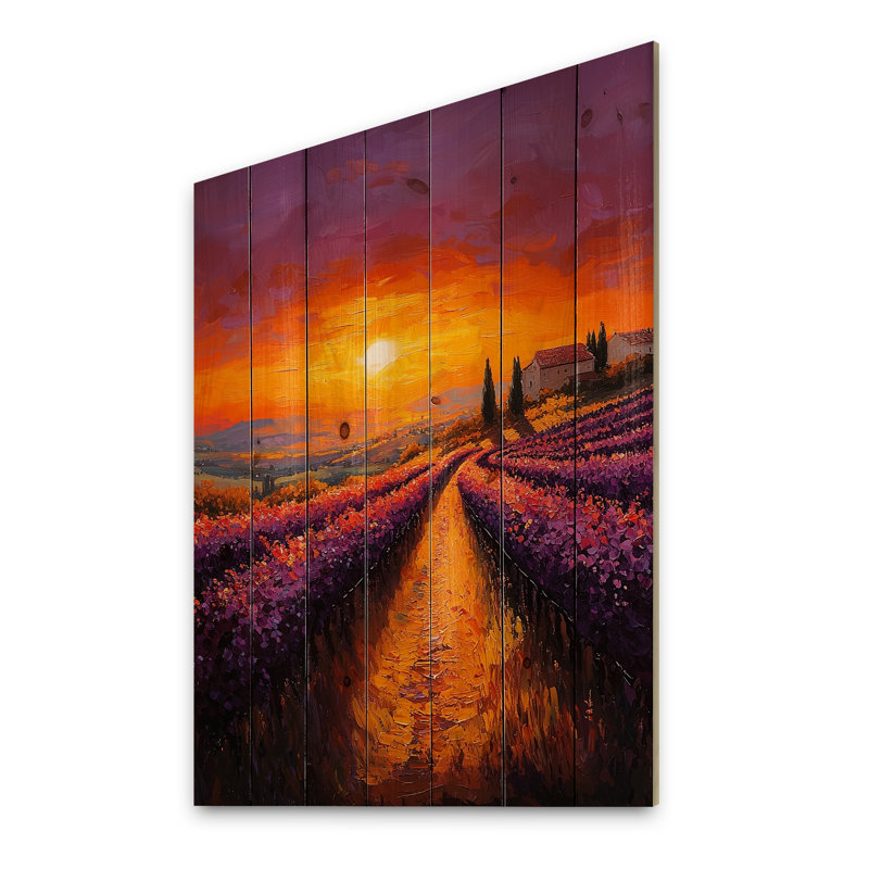 Coucher de soleil sur un vignoble californien I - impression sur bois de vignoble - sur bois de pin naturel