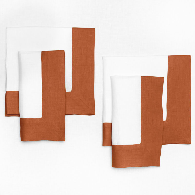 Contempo - 100% Pure Linen Dinner Napkins, Cinnamon/White
