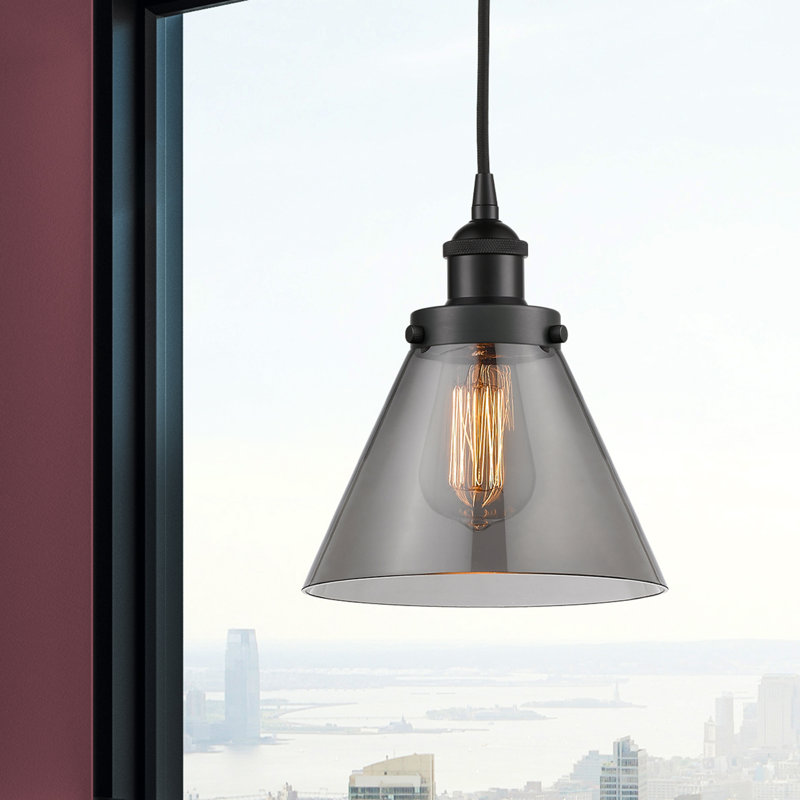 Mini-luminaire suspendu 1 lumière Cone, H 9,75 po x l 7,75 po x P 7,75 po, Gris, Noir mat
