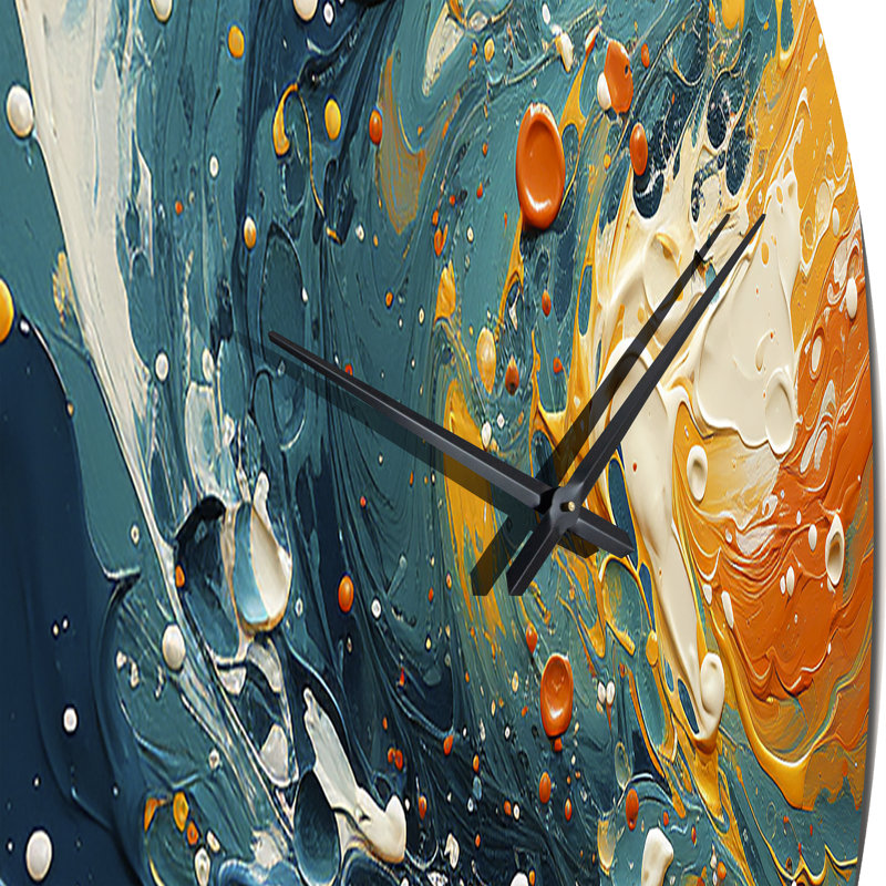 Horloge murale tourbillonnant mariage d'ambre électrique et de métal bleu II, Très grand