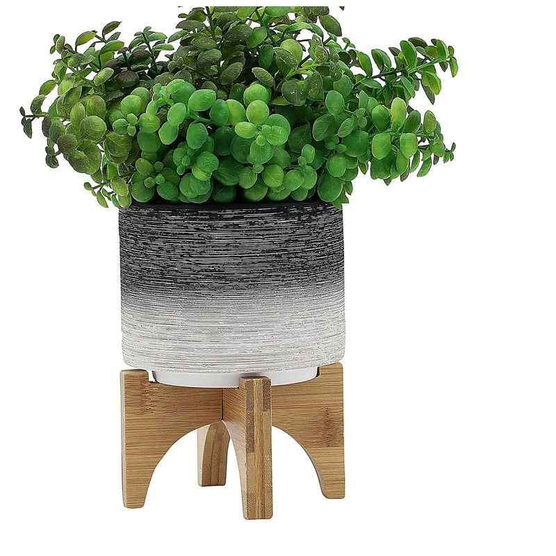 PLATEAU EN CÉRAMIQUE DE 5 po SUR PIED EN BOIS, GRIS