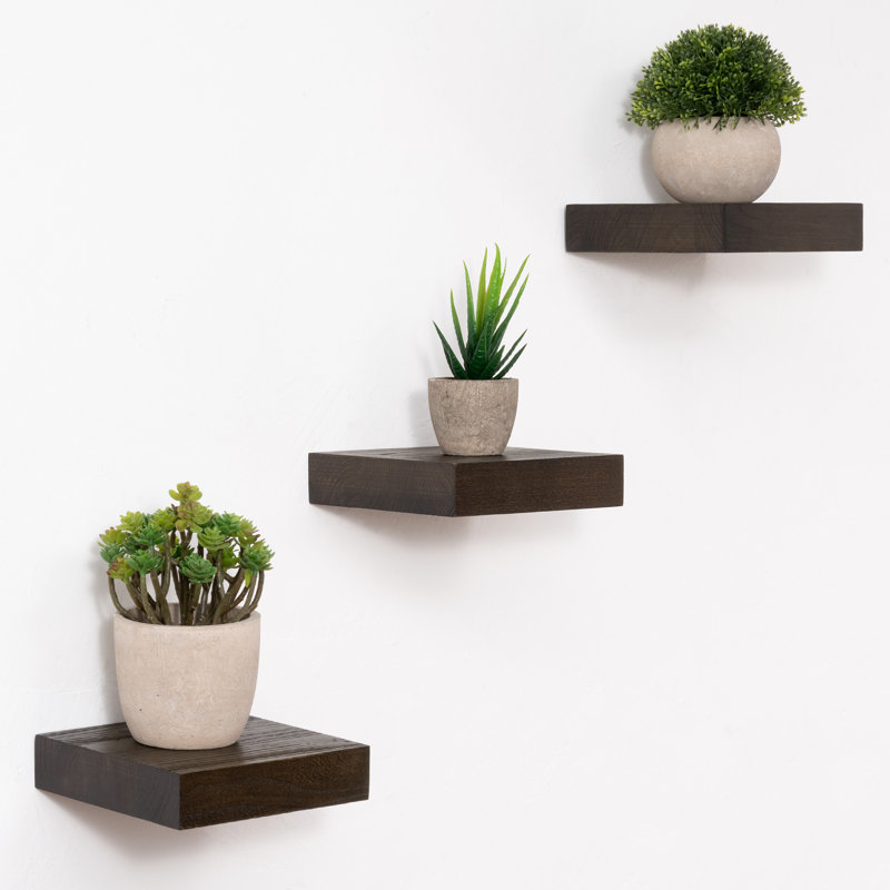 3 tablettes murales flottantes en bois d'orme récupéré Sylven, H 1,38 po x l 6 po x P 6 po, Noyer