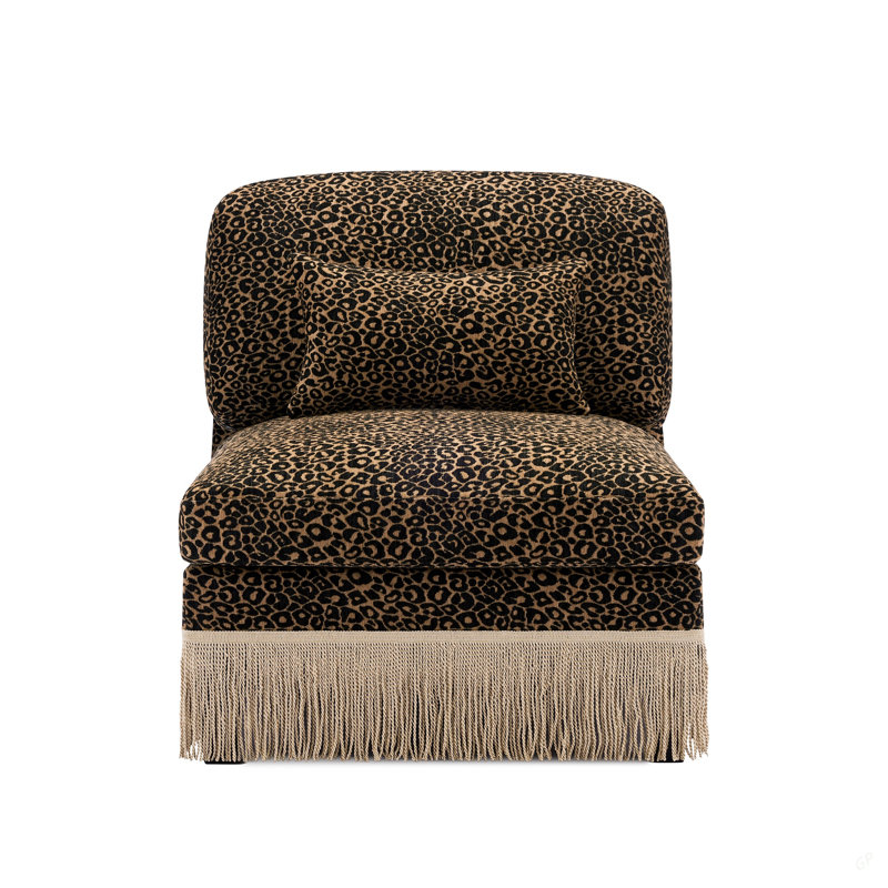 Fauteuil sans accoudoirs en chenille léopard avec 1 coussin, Brun-noir