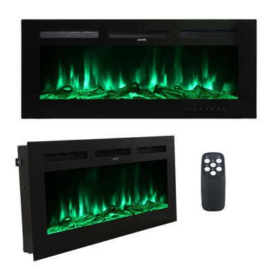Foyer électrique encastré 1500W avec lumière supérieure tricolore, télécommande et écran tactile