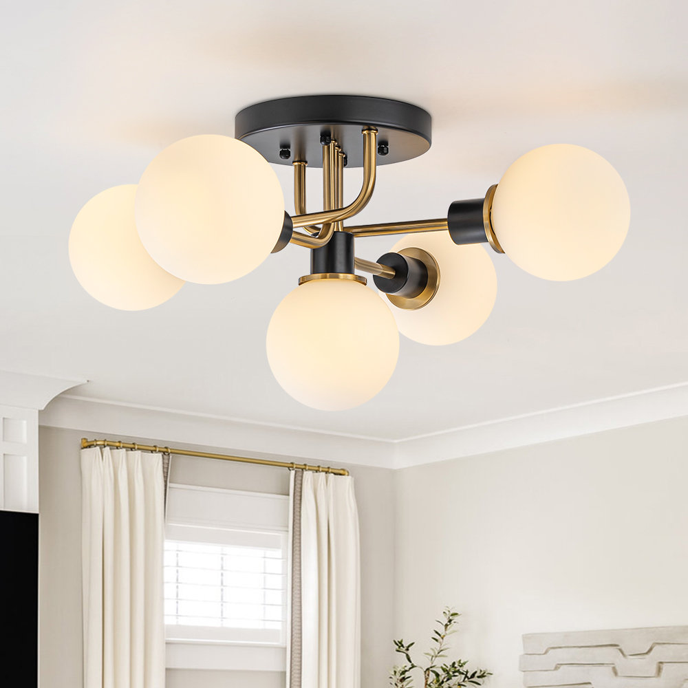 Wetumpka 5-Light Industrial Glass Globe Semi Flush Mount Ceiling Light