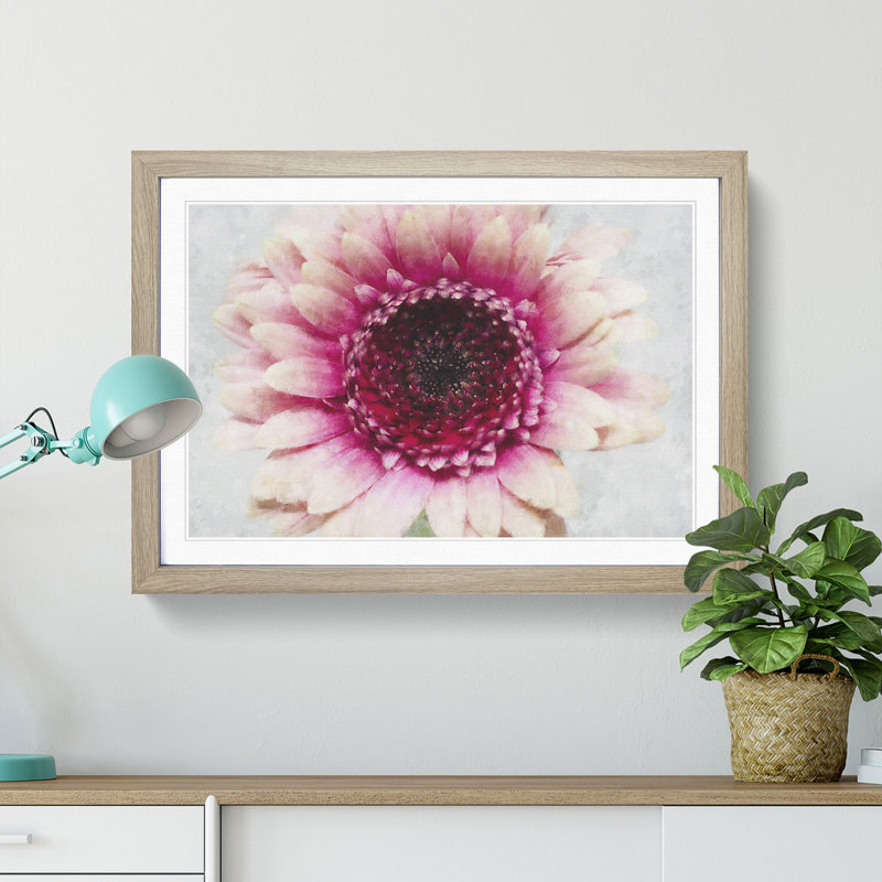 Heart of a Pink Gerbera - Picture Frame Painting Print, 62cm H x 87cm W x 2cm D, Oak Framed