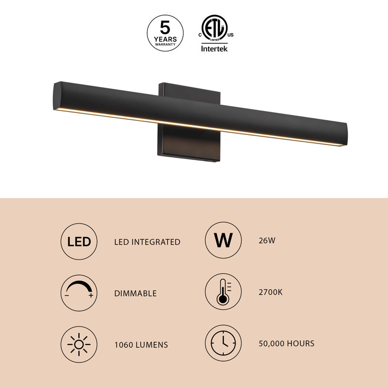 Tila 23-in Black dimmable LED Bathroom Vanity Light