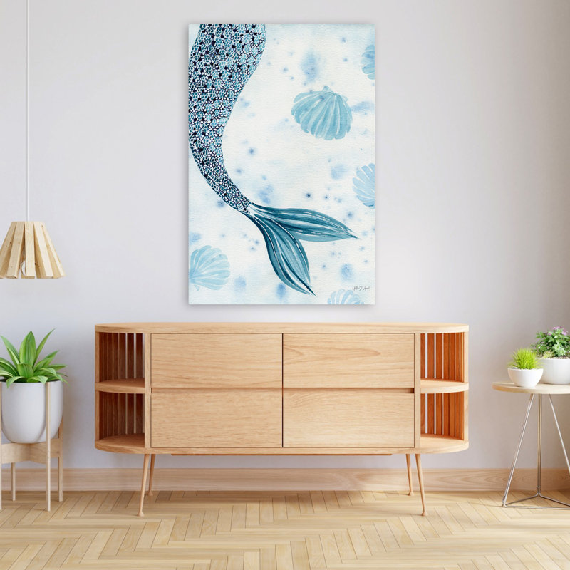 Mermaid Tail I Coastal; Nautique bleu turquoise bord de mer, H 48 po x l 32 po