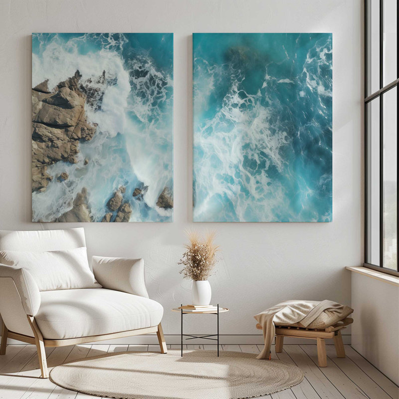 Danse saphir au bord de la mer | Impression sur toile 2 panneaux, H 36 po x l 54 po