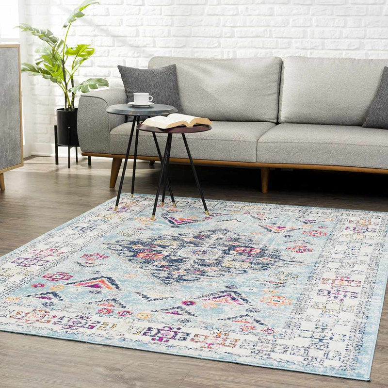 Tapis oriental blanc / bleu / gris Cobien, Rectangle 7 pi 10 po x 10 pi