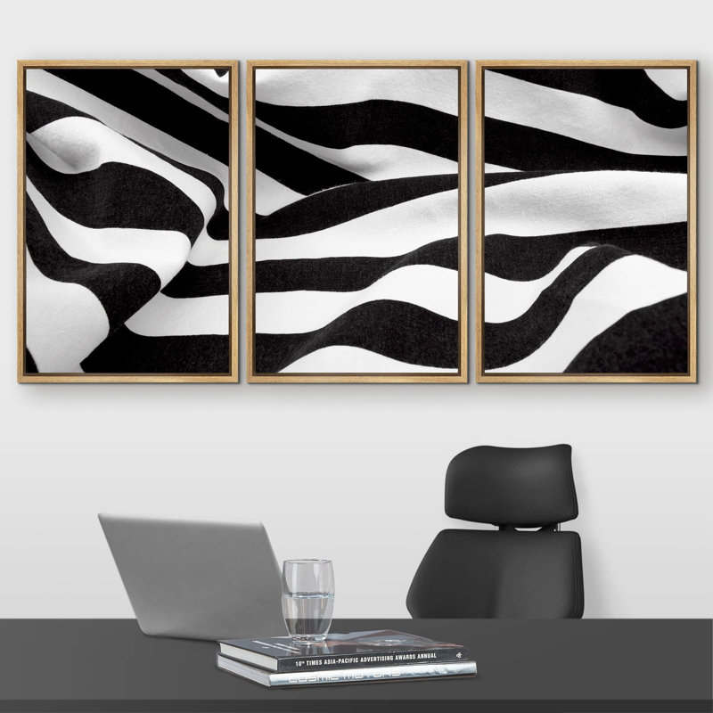 BAW " Fabric Creates A Swirl Effect " 3 - Pieces, Natural Floater Framed, 24" H x 16" W