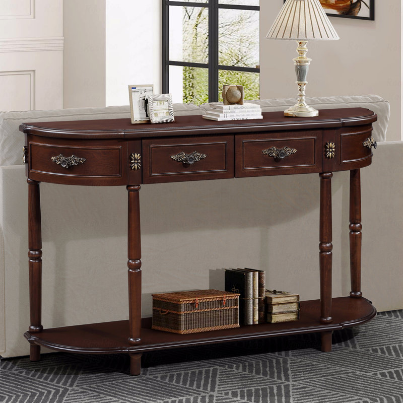 Console 52 po avec 2 tiroirs en bois massif, Brun