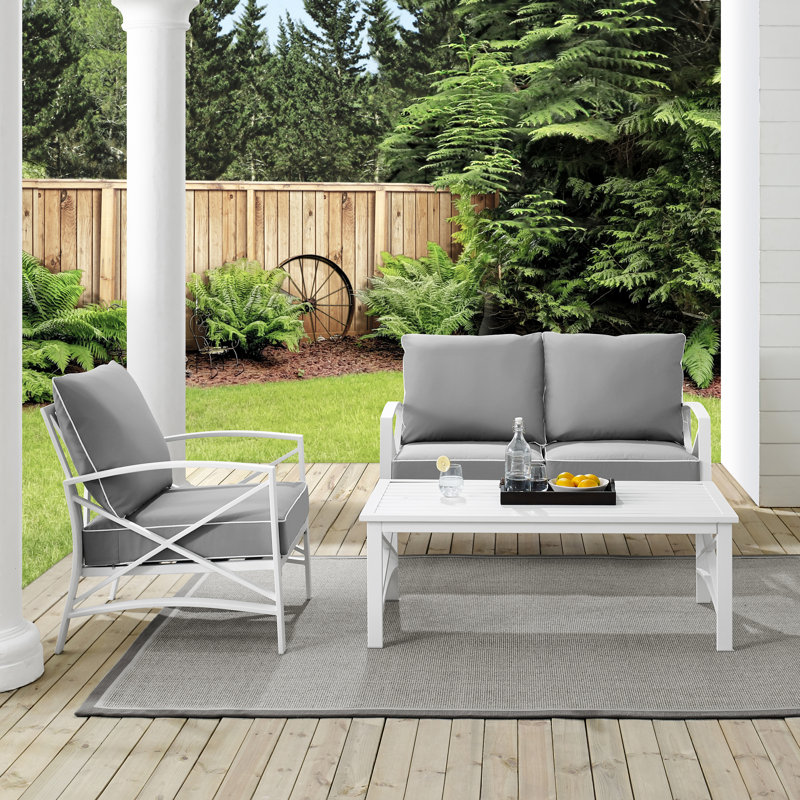 Mosier 3 - Person Patio Conversation Set with Cushions, Gray, White
