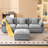 Gray 3 Seat Sofas with Movable Ottoman, Chenille Modern Living Room