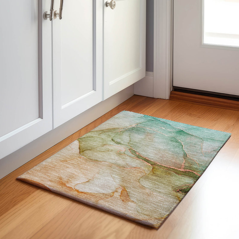 Teal Rectangular Washable Synthetic Area Rug 30" x 20"