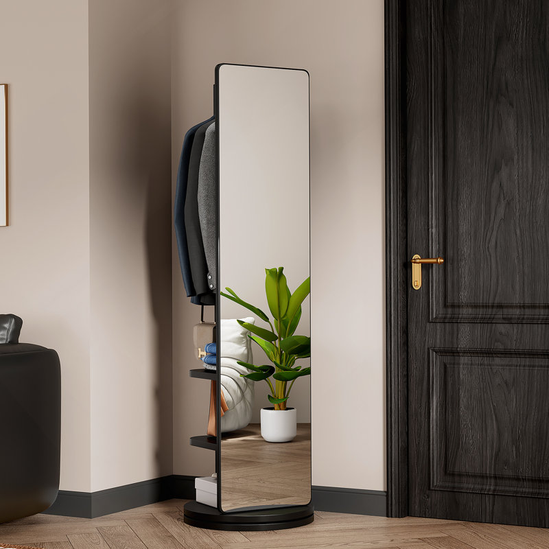 Full-Length Mirror Solid Wood + Rubber Wood + Glass, 65.7*17.7In(Mirror Width:13.7In) Large Mirror For Viewing The Whole Body, Easy To Dress And Tidy Up And Place In The Bedroom/Living Room (Black)