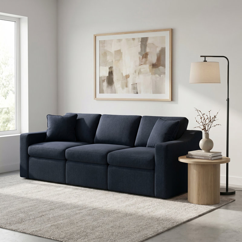 Lockheart 88” 3-Seat Modular Sofa Blue Slope Arm, Blue