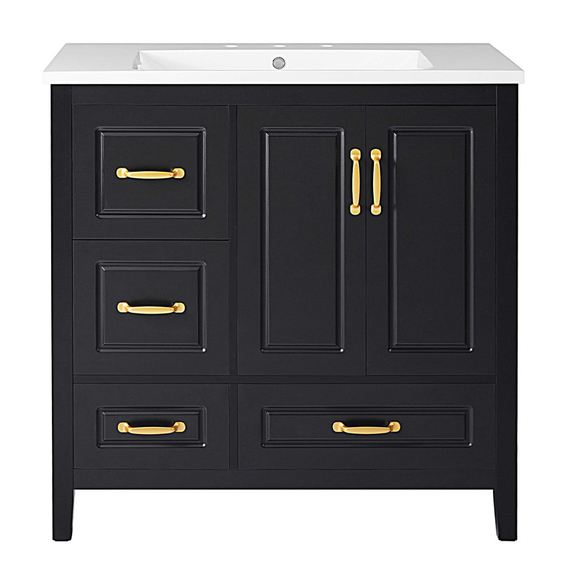 Bathroom Vanity with Sink, One Cabinet with Soft-closing Doors and 4 Soft-Closing Drawers, Black