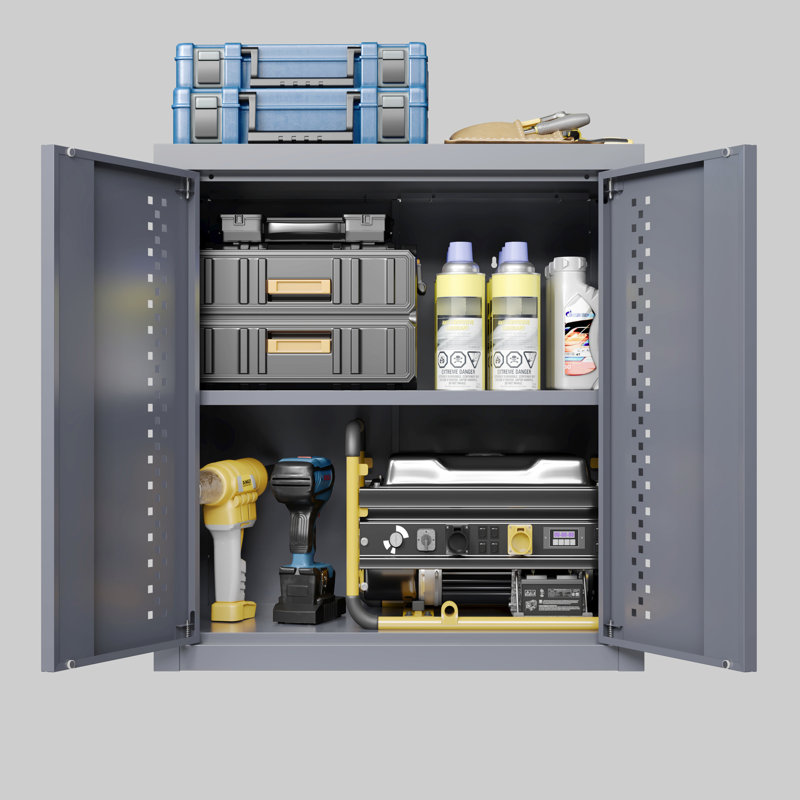 Armoire de garage murale en gris, H 13,37 po, construction en acier, rangement flottant pour sous-sols, cuisines et entrepôts, tablettes amovibles, charnières faciles à installer
