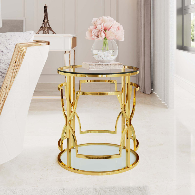 Table d'appoint ronde de luxe avec plateau en verre trempé, Transparent