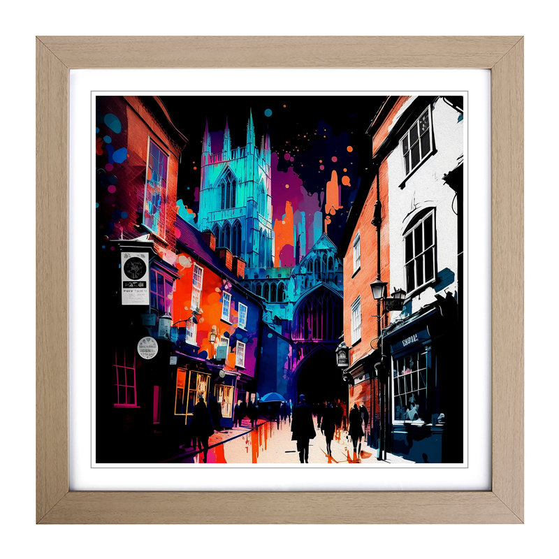 City Of York Abstract Expressionism - Single Picture Frame Print on Wood, Oak