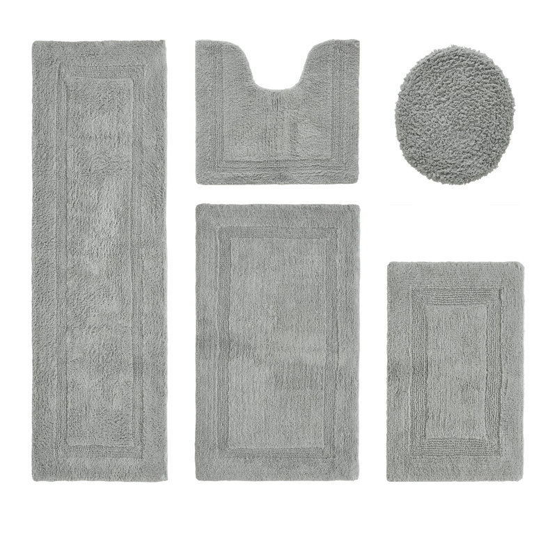 Ensemble de tapis pour salle de bain 5 pièces Lux Premium 2370 GSM, Argent, 5 pièces (18 po x 20 po | 17 po x 24 po | 20 po x