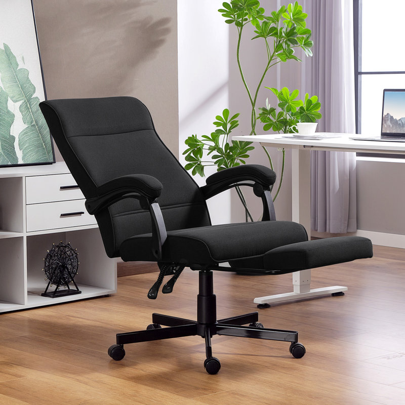 Chaise de bureau haut dossier en lin, Noir