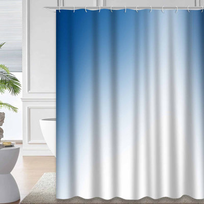 Smooth Blue Abstract Science Light White Shower Curtain with 12 Hooks