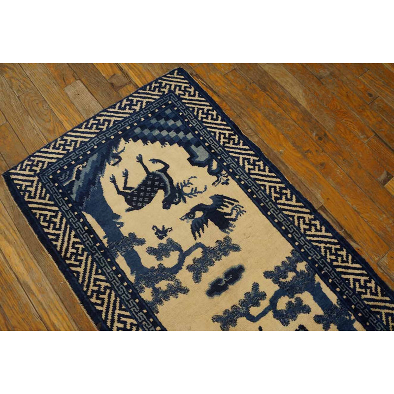 Antique Baotou Chinese Allover Beige, Blue 1920s Rug