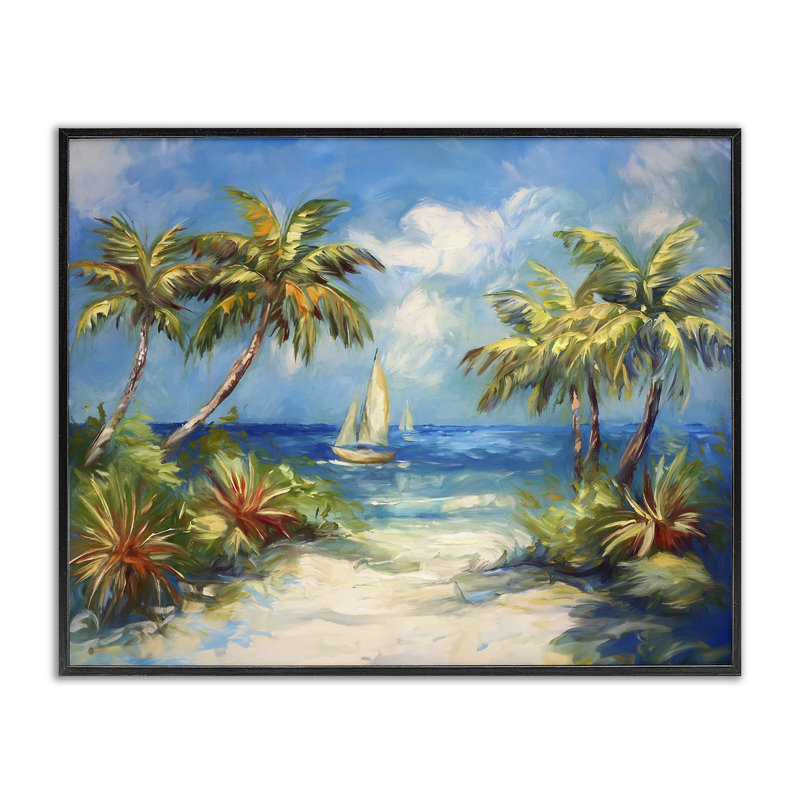 «Tropical Paradise Harbor», estampe numérique par Ramona Murdock, Giclée encadrée noir minuit, H 24 po x l 30 po