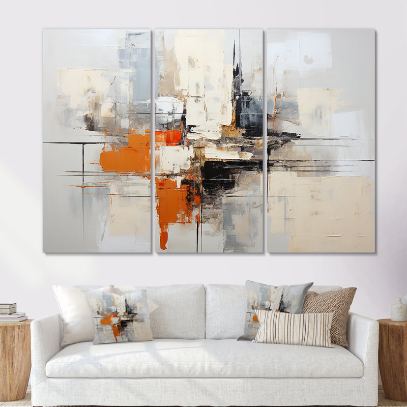 Ensemble de salon moderne et scandinave beige et jaune, Toile tendue, H 32 po x l 48 po x P 1 po