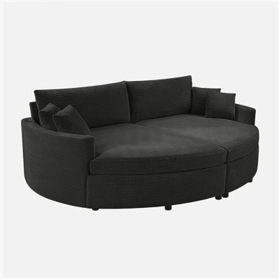 Très grand canapé-lit double avec méridienne 102,3 po et siège rembourré avec siège profond et ports USB pour le salon, noir