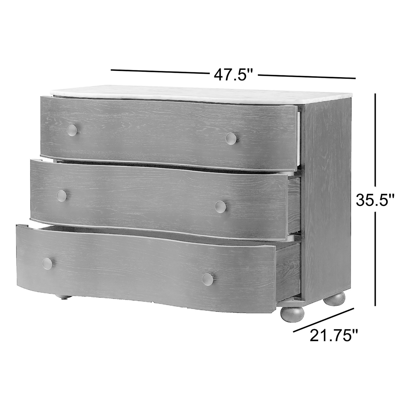 Tariel 47.5 " Oak Dresser, Black/Polished White Marble