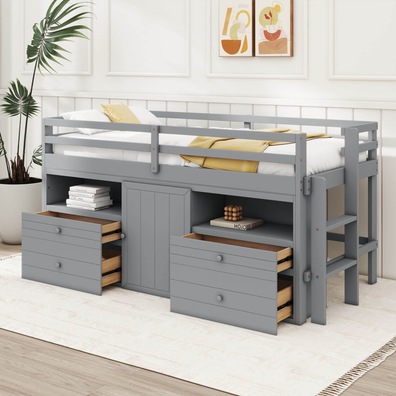 Jonee Loft Bed With 4 Drawers, Gray