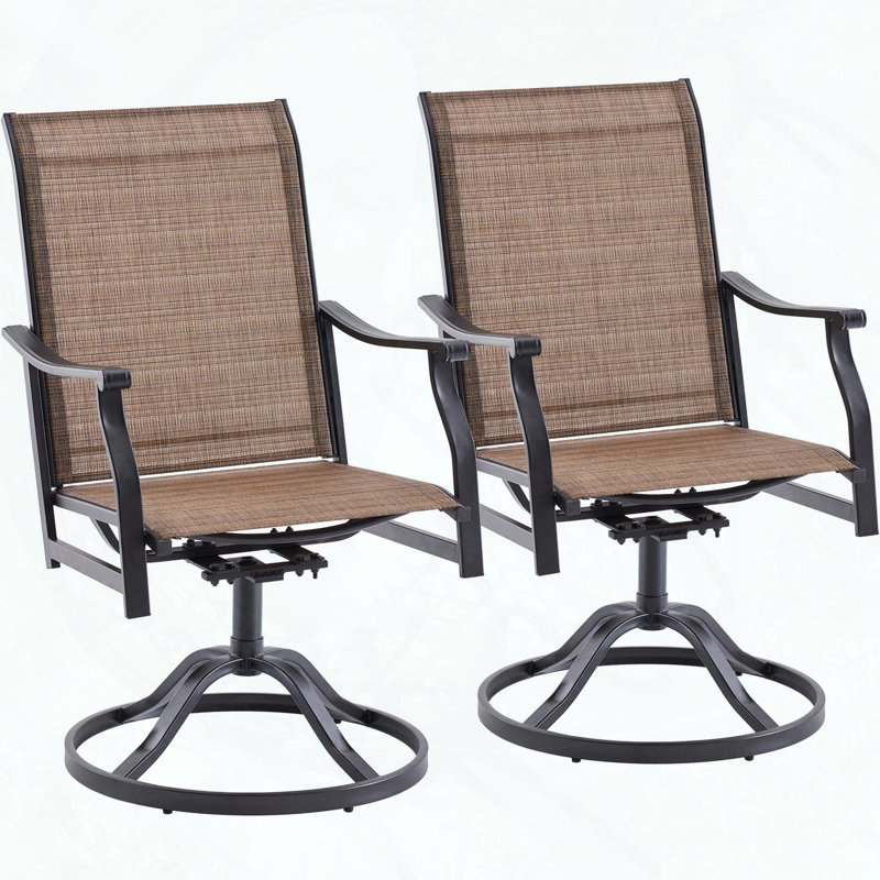 Set of 2 360° Swivel Patio Dining Chairs with PVC-coated polyester Fabric, Brown